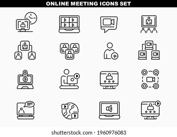 Online Meeting Icon Set, With Isolated Background.