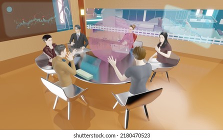 Online Meetings In Metaverse Workrooms And Classrooms In The Metaverse World People Avatars In Virtual Worlds 3D Illustration