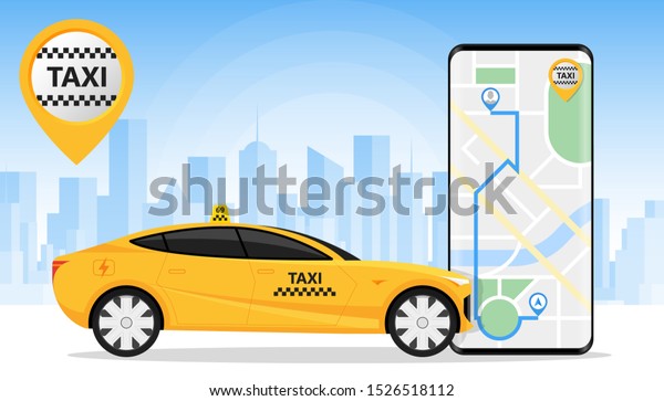 Online\
mobile application order taxi service\
Illustration