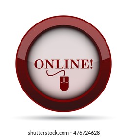 Online with mouse icon. Internet button on white background. 