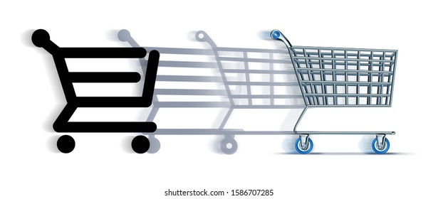 Online To Offline Commerce Shopping Or Internet Commerce Change And Transition To Buying Purchasing On The Web To Making Sales From Brick And Mortar Stores With 3D Illustration Elements.