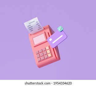 Online payment terminal concept. pos terminal icon, contectless payment transaction. 3d render illustration