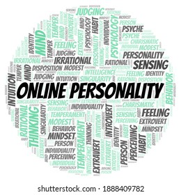 Online Personality typography word cloud create with text only.