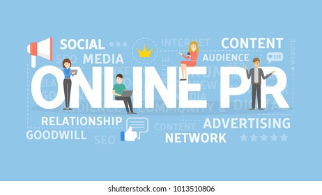 Online PR Concept Illustration. Idea Of Digital Marketing, Online Business And Internet.