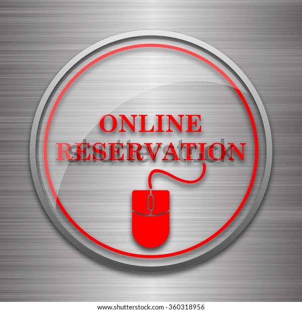 Online reservation icon. Internet button on\
metallic\
background.\
