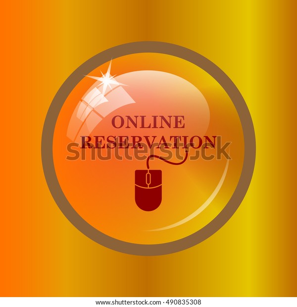Online reservation icon. Internet button on colored\
background. \
