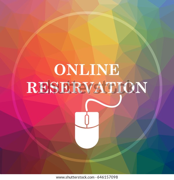 Online reservation icon. Online reservation\
website button on low poly\
background.\
