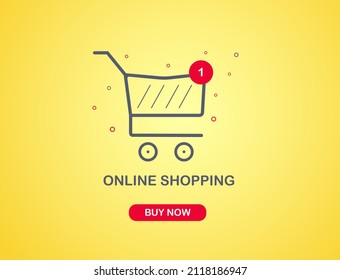 Online Shop. Online Shopping Concept. Online Store. Shopping Cart Icon. Ecommerce. Flat Style On Yellow Background.