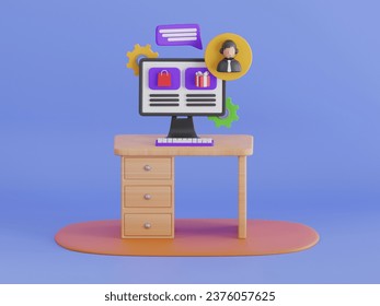 Online shopping customer support. Ecommerce chatbot 3d illustration