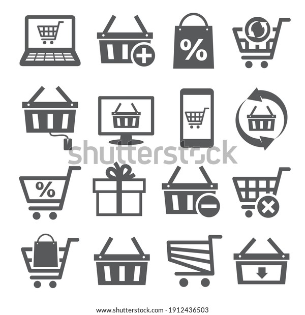Online shopping icons\
on white\
background.