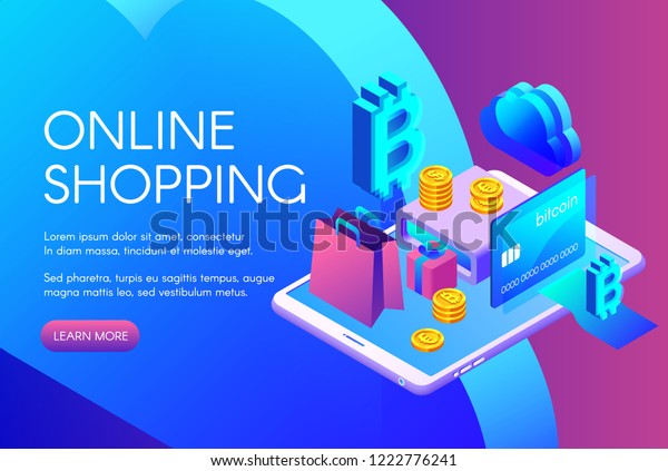 Online Shopping Illustration Bitcoin Payment Cryptocurrency Stock - 