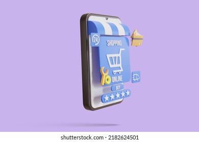 Online Shopping On Mobile Aplication. 3d Rendering