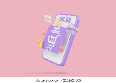 Online Shopping On Mobile Aplication. 3d Rendering