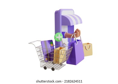 Online Shopping On Mobile Aplication. 3d Rendering