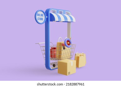 Online Shopping On Mobile Aplication. 3d Rendering