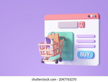 Online Shopping On Web Page Concept. E-commerce Website Design. 3d Render Illustration