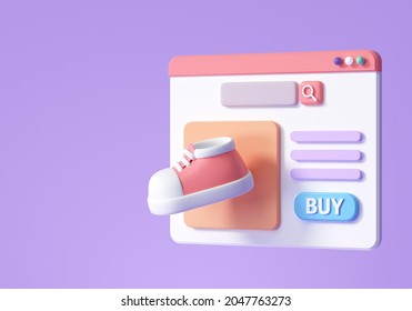 Online Shopping On Web Page Concept. E-commerce Website Design. 3d Render Illustration