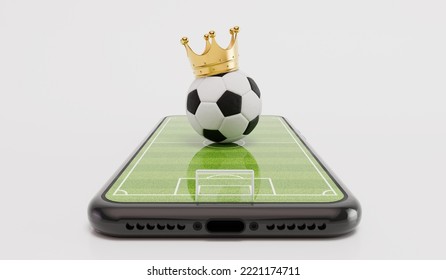 Online soccer concept. Football ball on a smartphone with a football pitch. 3D Rendering. 3D Illustration - Powered by Shutterstock