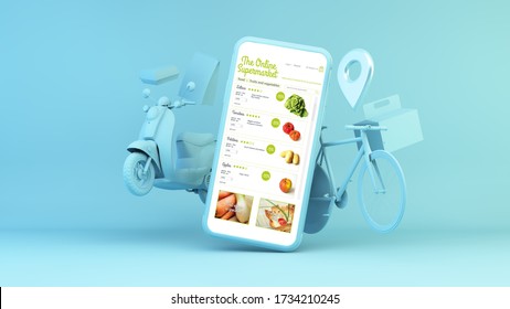 Online Supermarket  Home Delivery Concept 3d Rendering