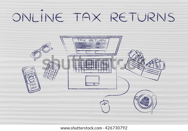 Tax Returns Laptop Return Stock Ilration 426730792 Tax Returns Laptop Return