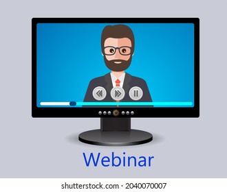 Online training concept computer screen male teacher