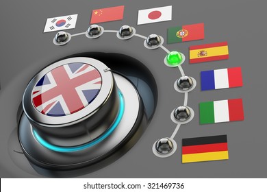 Online Translator Concept, Multi-language Website Interface, Switch Knob Language Selector With Flags Of The World Countries