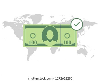 Online World Wide Money Transfer Payment Sending And Receiving Money Wireless Banking Payment Illustration