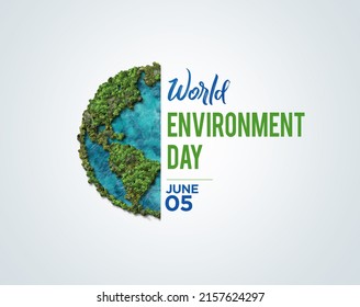 Only One Earth- World Environment day concept 3d design. Happy Environment day, 05 June. World map with Environment day text 3d background illustration. 