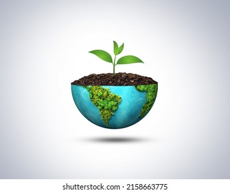 Only One Earth- World Environment Day Concept 3d Design. Happy Environment Day, 05 June. Green Earth With Young Plant On Blur Green Nature Background. 