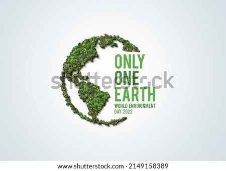 Only One Earth- World Environment day concept 3d design. Happy Environment day, 05 June. World map with Environment day text 3d background illustration. 
