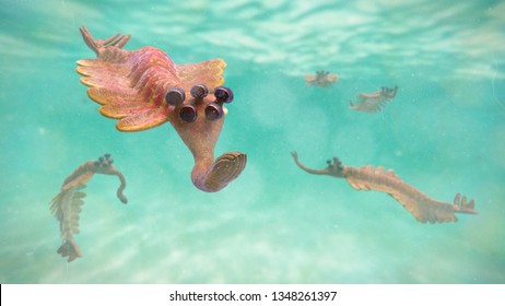 Opabinia Regalis, Group Of Prehistoric Aquatic Animal From The Cambrian Period (3d Science Illustration)