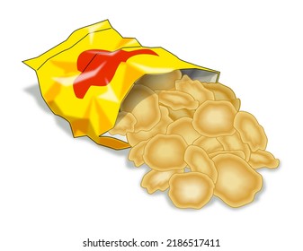 An Open Bag Of Potato Chips With Chips Spilling Out