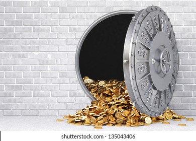 open a bank vault with a bunch of gold coins.