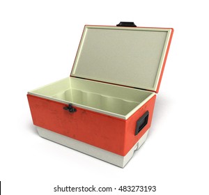 Open Beach Refrigerator Cooler Red 3d Render On A White Background