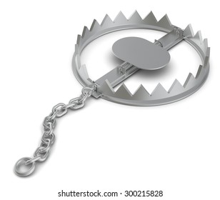 Open Bear Trap On Isolated White Background, Close-up View