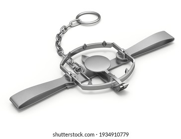 Open Bear Trap On White Background - 3D Illustration