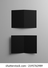 Open Black Bifold Leaflet, Brochure, Catalogue Mockup On Grey Background, 3D Rendering