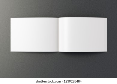 Open Blank Horizontal Booklet On Black Background With Clipping Path Around Booklet. 3d Illustration