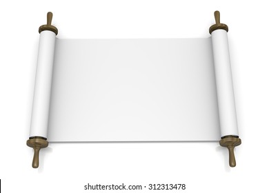 Open Blank Scroll On White Background 3D Illustration