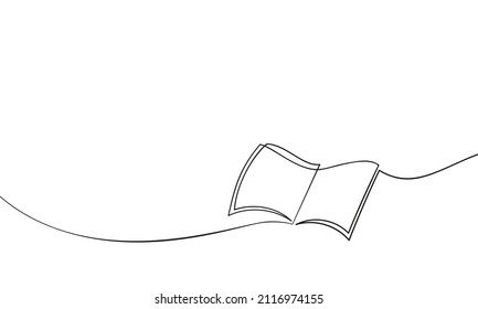 Open Book Continuous One Line Drawing, Education And Back To School Theme, Illustration Single Line Art Drawing Black And White