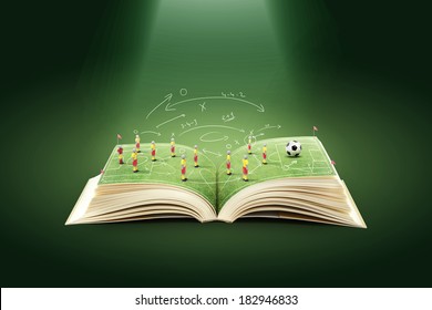 Open book with green grass soccer stadium - Powered by Shutterstock