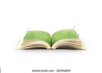 Open book with green grass soccer stadium - Powered by Shutterstock