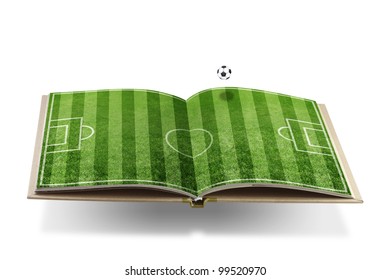 Open  Book With  Green Grass Soccer  Stadium