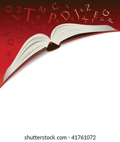 Open Book Illustration On A Red Background With Letters Tumbling