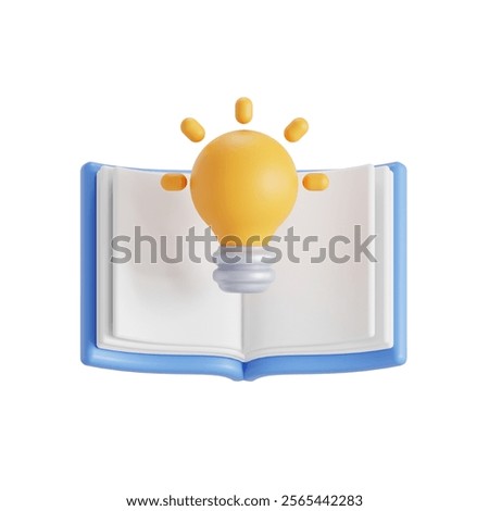 Open book with light bulb. Knowledge or education, learning and learning new skills, creativity or ideas on isolated gray background. 3d icon education concept