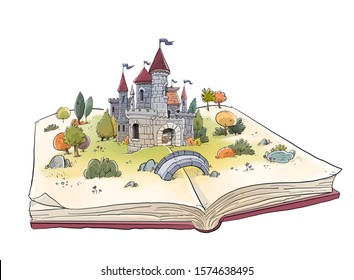 open book with medieval castle