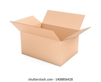 Open Brown Box Mock Up. Big Shipping Packaging. 3d Rendering Illustration Isolated On White Background