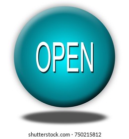 Open button isolated, 3d illustration