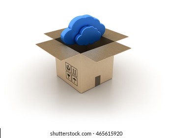 Open Cardboard Boxes With Cloud Computing On White Background - High Quality 3D Rendering / Illustration
