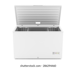 Open Chest Freezer On White Background